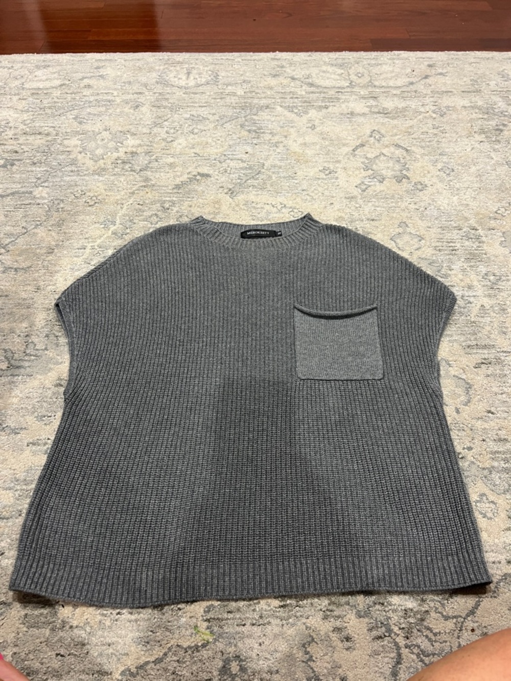Women’s Crewneck Knit Sweater with Patch Pocket - Gray